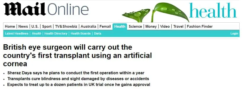 Centre for Sight Mail Online Cornea Transplant