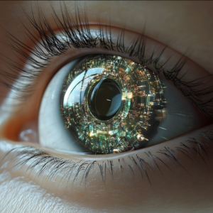 Young eye with implantable contact lens graphic AI image