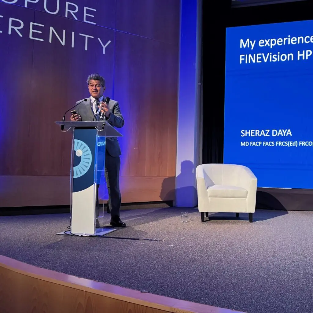 Centre for Sight's Medical Director Sheraz Daya ophthalmologist consultant speaking at the ESCRS for the serenity launch
