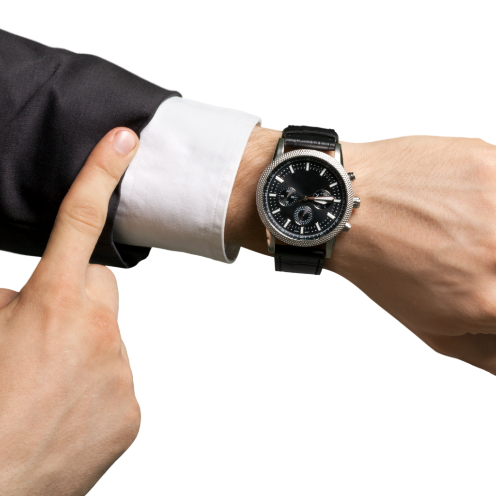 Centre for Sight watch on man's wrist wearing shirt and suit jacket demonstrating quick