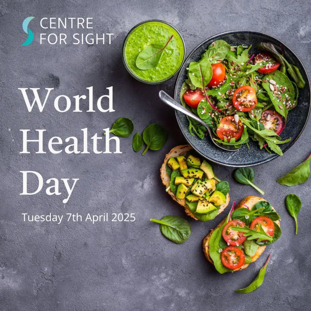 Centre for Sight World Health Day Blog Post Top 5 Ways to Improve Your Eye Health blog post bowls of goodness greens avocado tomatoes healthy food spinach