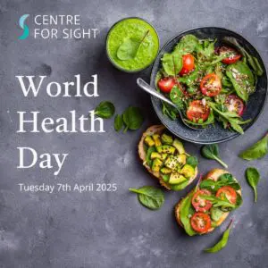 Centre for Sight World Health Day Blog Post Top 5 Ways to Improve Your Eye Health blog post bowls of goodness greens avocado tomatoes healthy food spinach