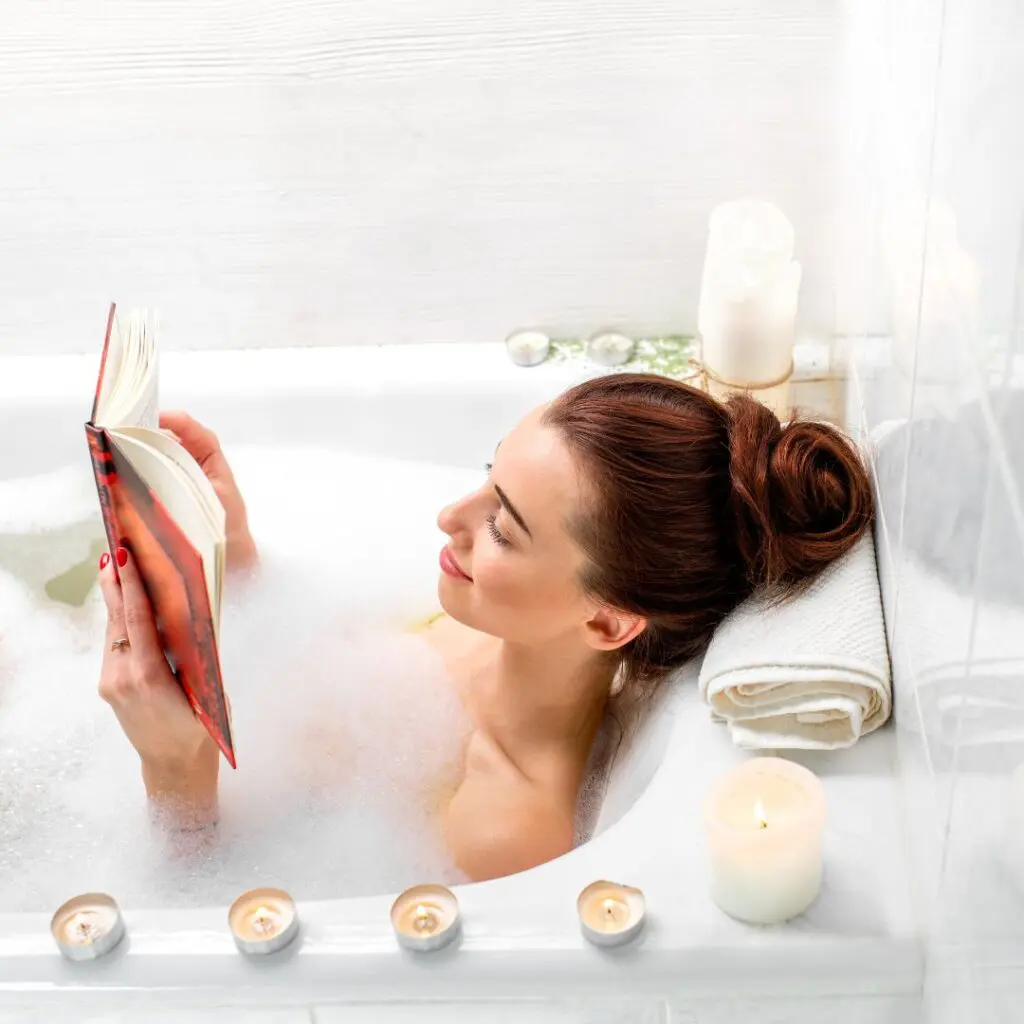 Centre for Sight lady reading in the bath after laser eye surgery tunbridge wells