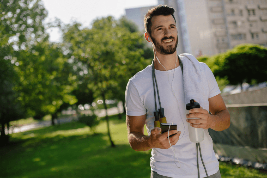 Young man working out in park
