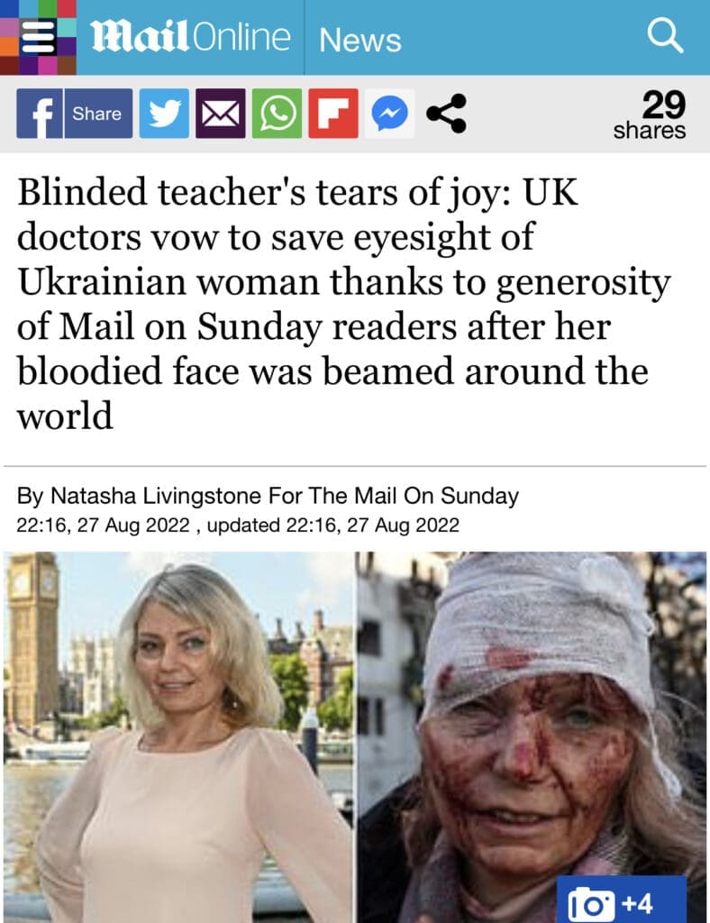 Centre for Sight Saves Ukrainian Teacher's Sight Daily Mail