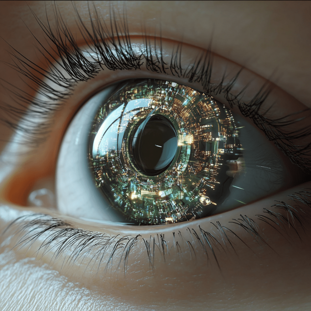 Young eye with implantable contact lens graphic AI image