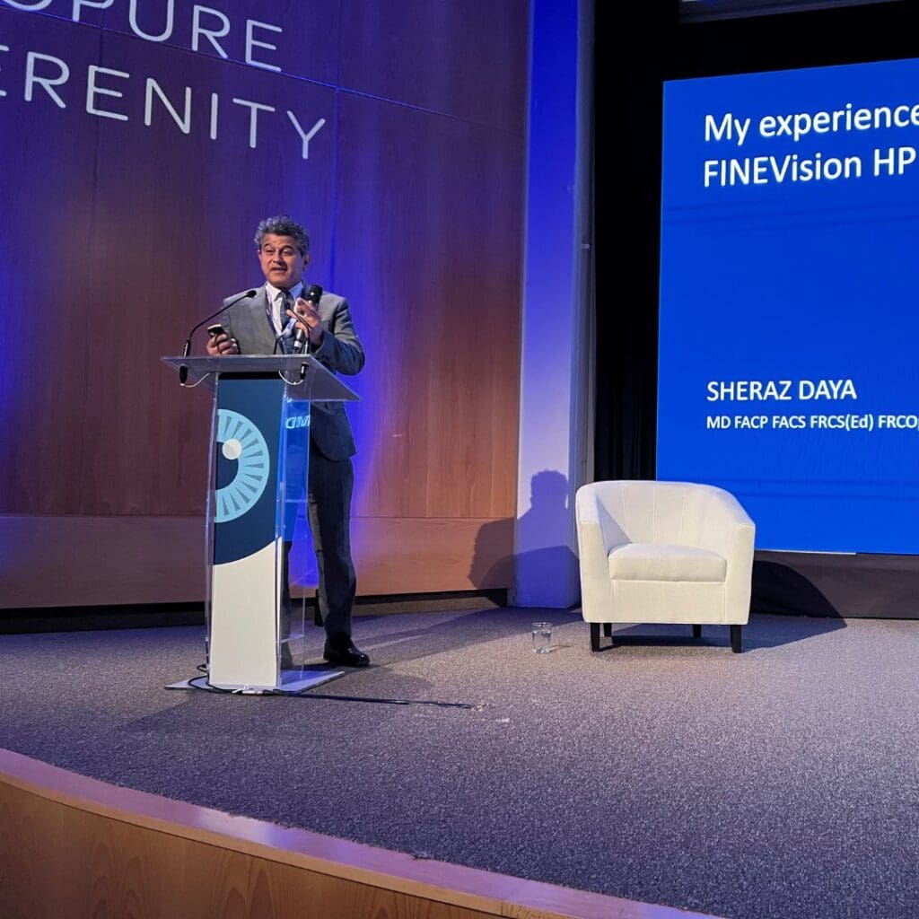 Centre for Sight's Medical Director Sheraz Daya ophthalmologist consultant speaking at the ESCRS for the serenity launch