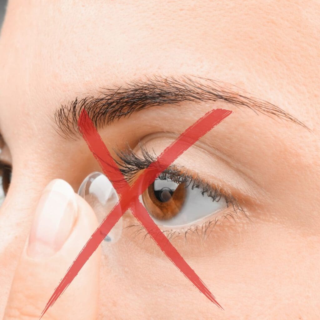 Centre for Sight reduced risk of infection from contact lenses contact lens with red cross stock image