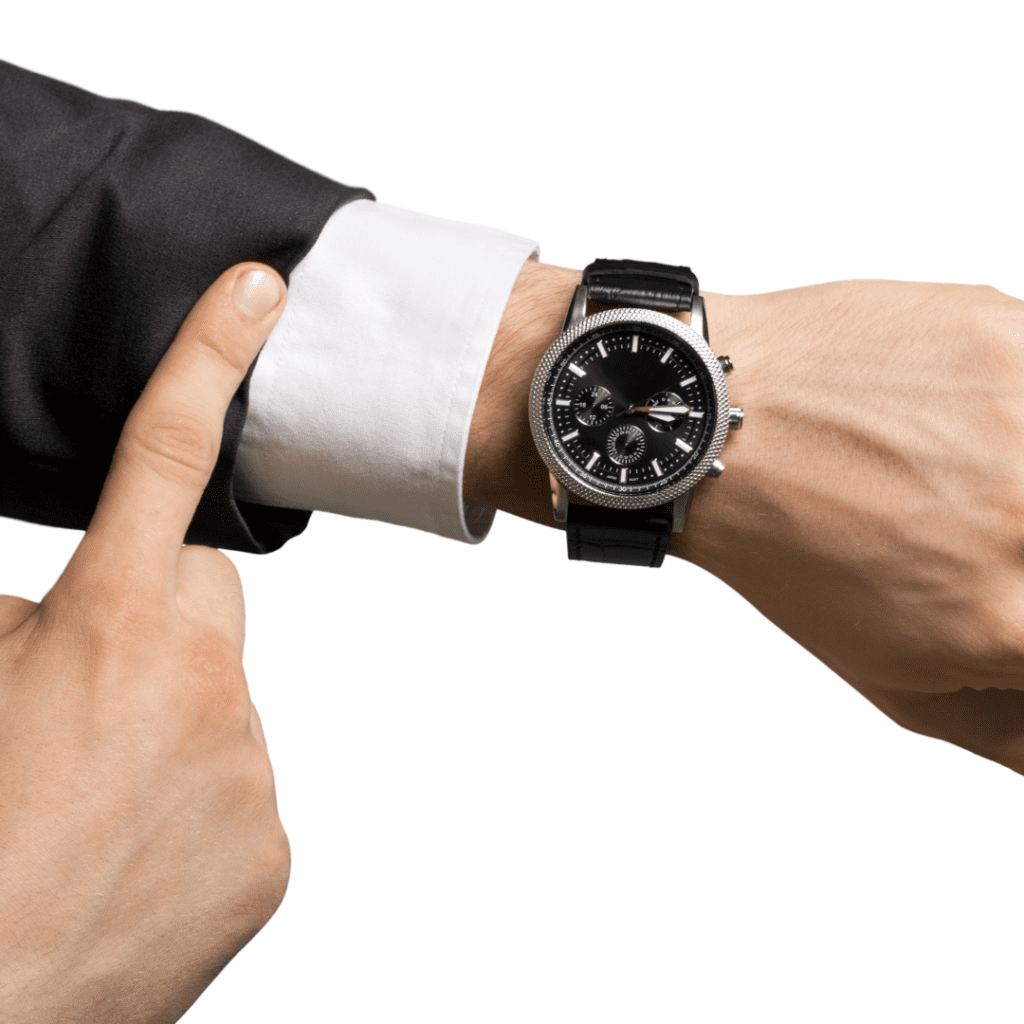 Centre for Sight watch on man's wrist wearing shirt and suit jacket demonstrating quick