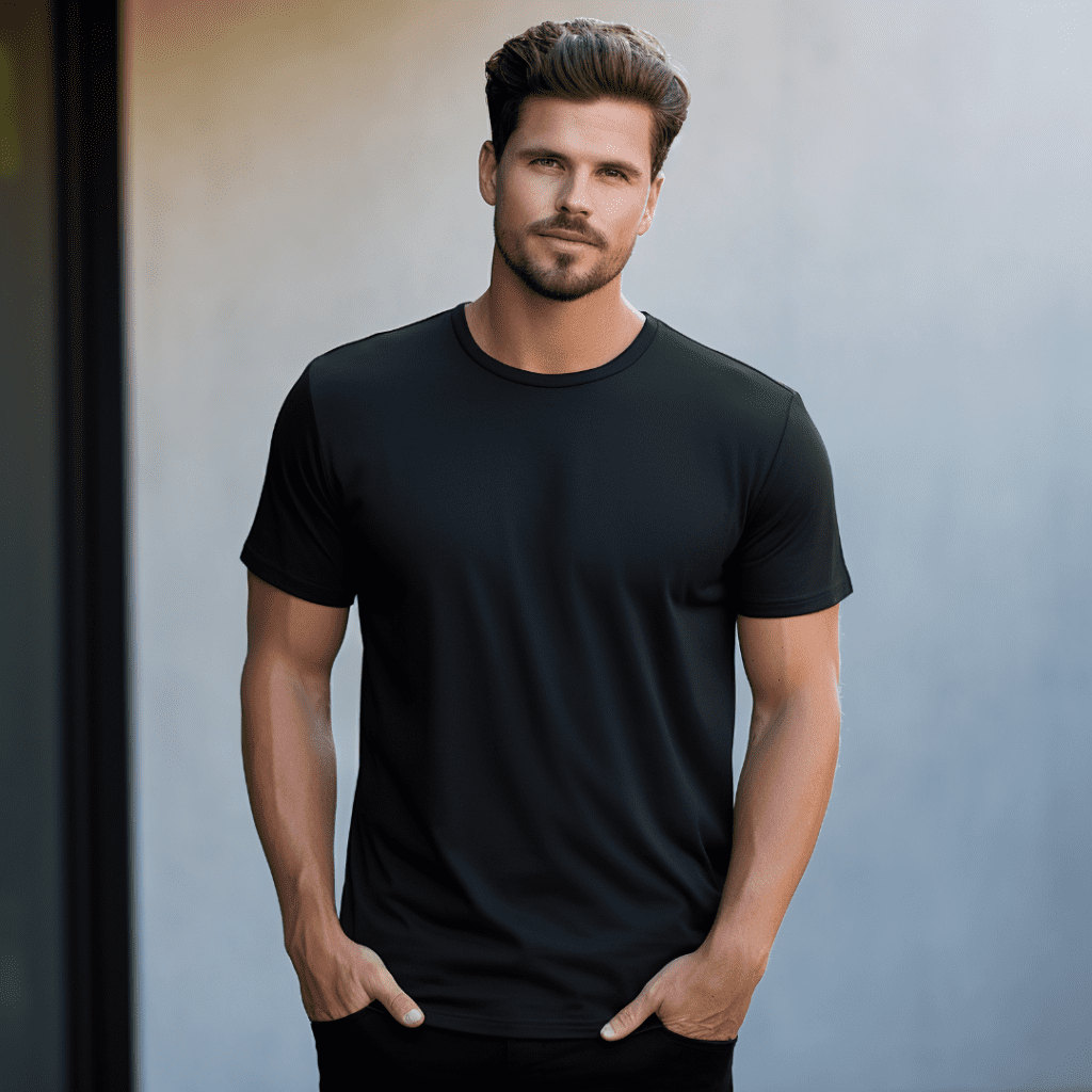 Centre for Sight male model look good feel good live confidently black t shirt